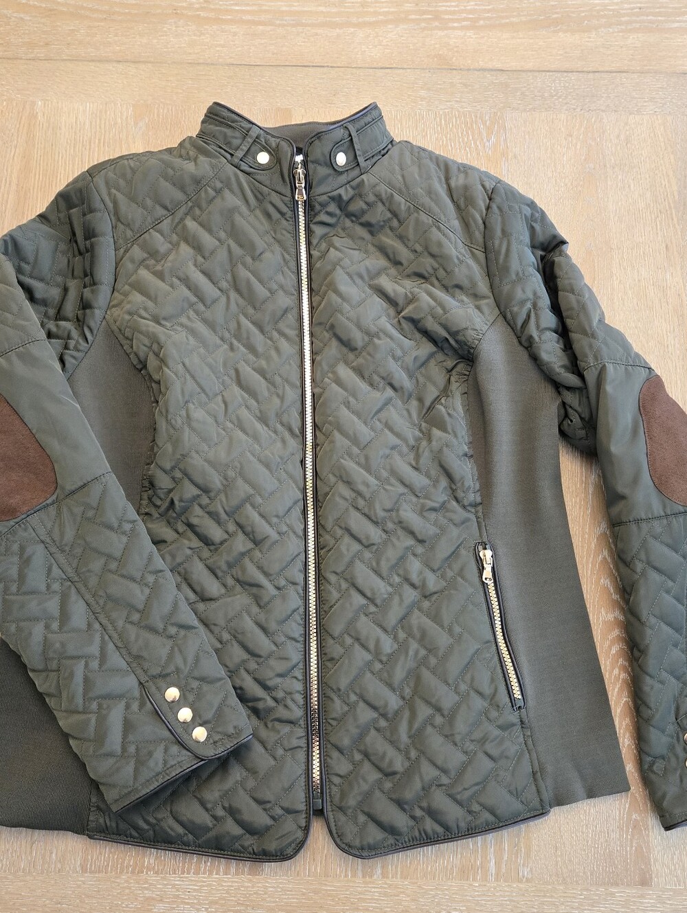 Quilted Olive Green Womens Jacket with Zip Front